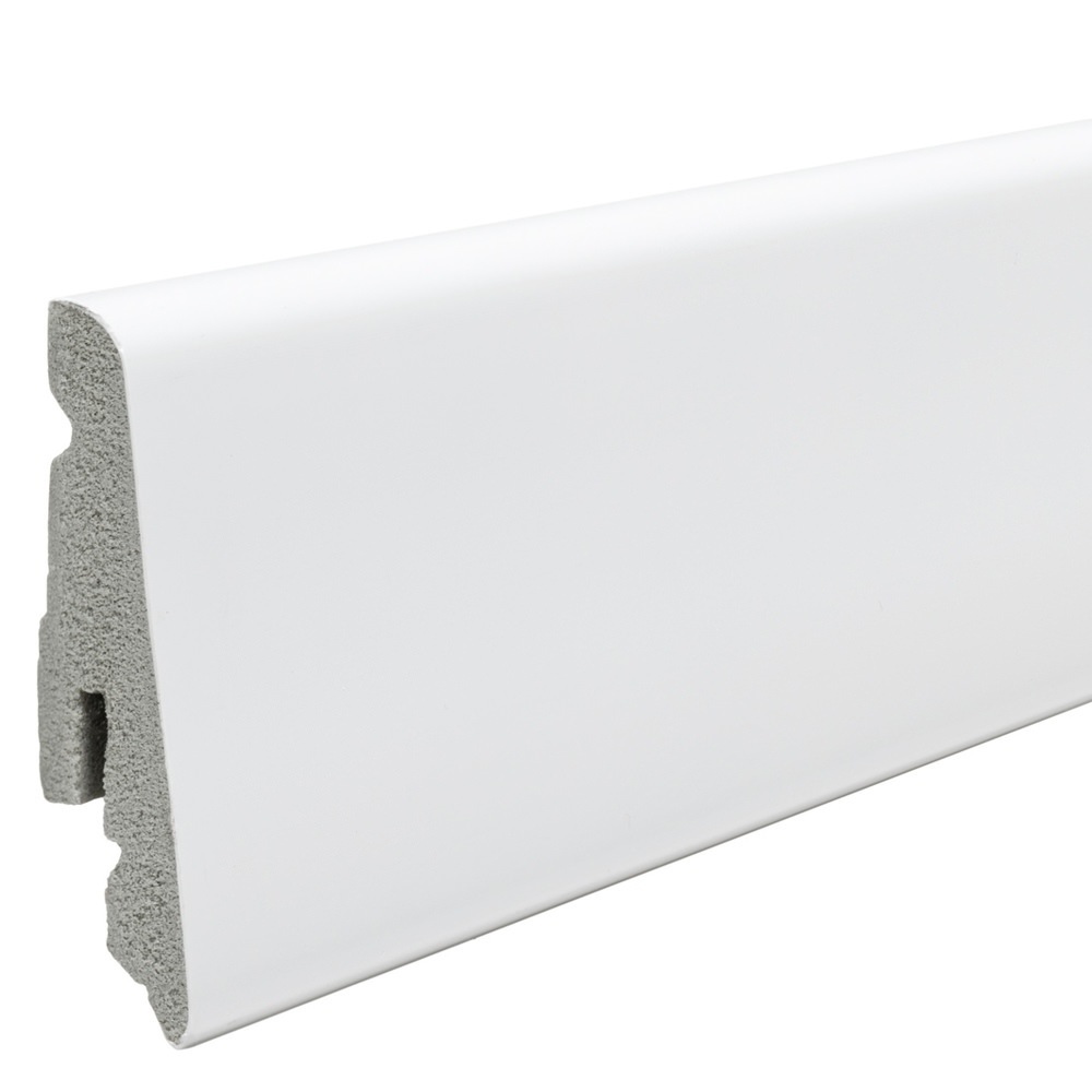 Battiscopa a innesto 13,5x58 mm 2,4 m schiuma PS, res. all'acqua bianco