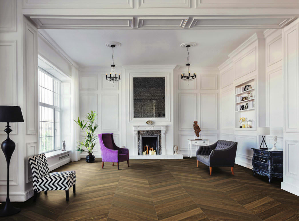 parkettmanufaktur by HARO Chevron 4B Rovere affumicato Selectiv spazzolato oleovera Maschio/femmina