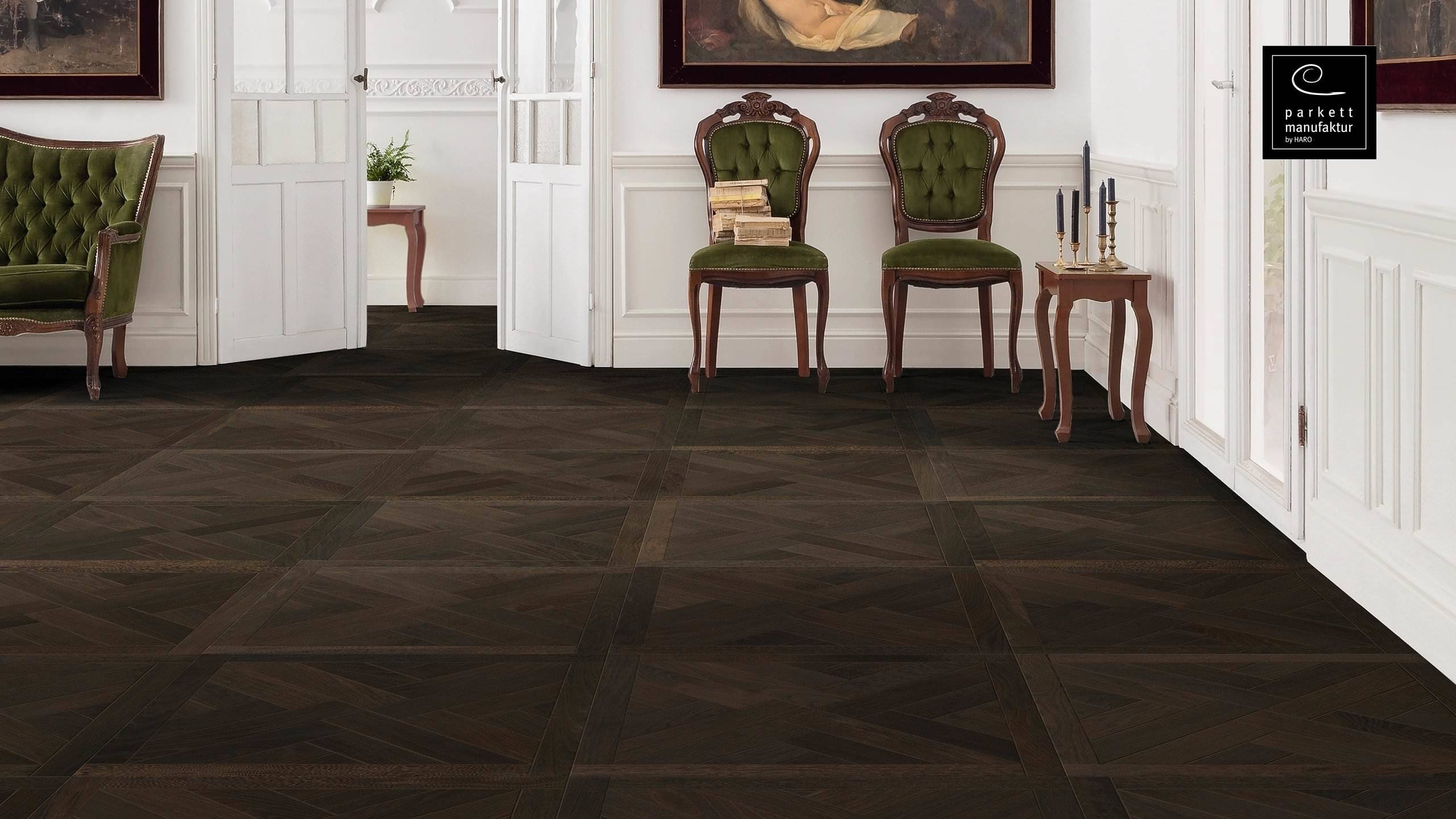 parkettmanufaktur by HARO 18 mm Quadretto St. Andrew 4B Rovere testa di moro oleovera Maschio/femmina