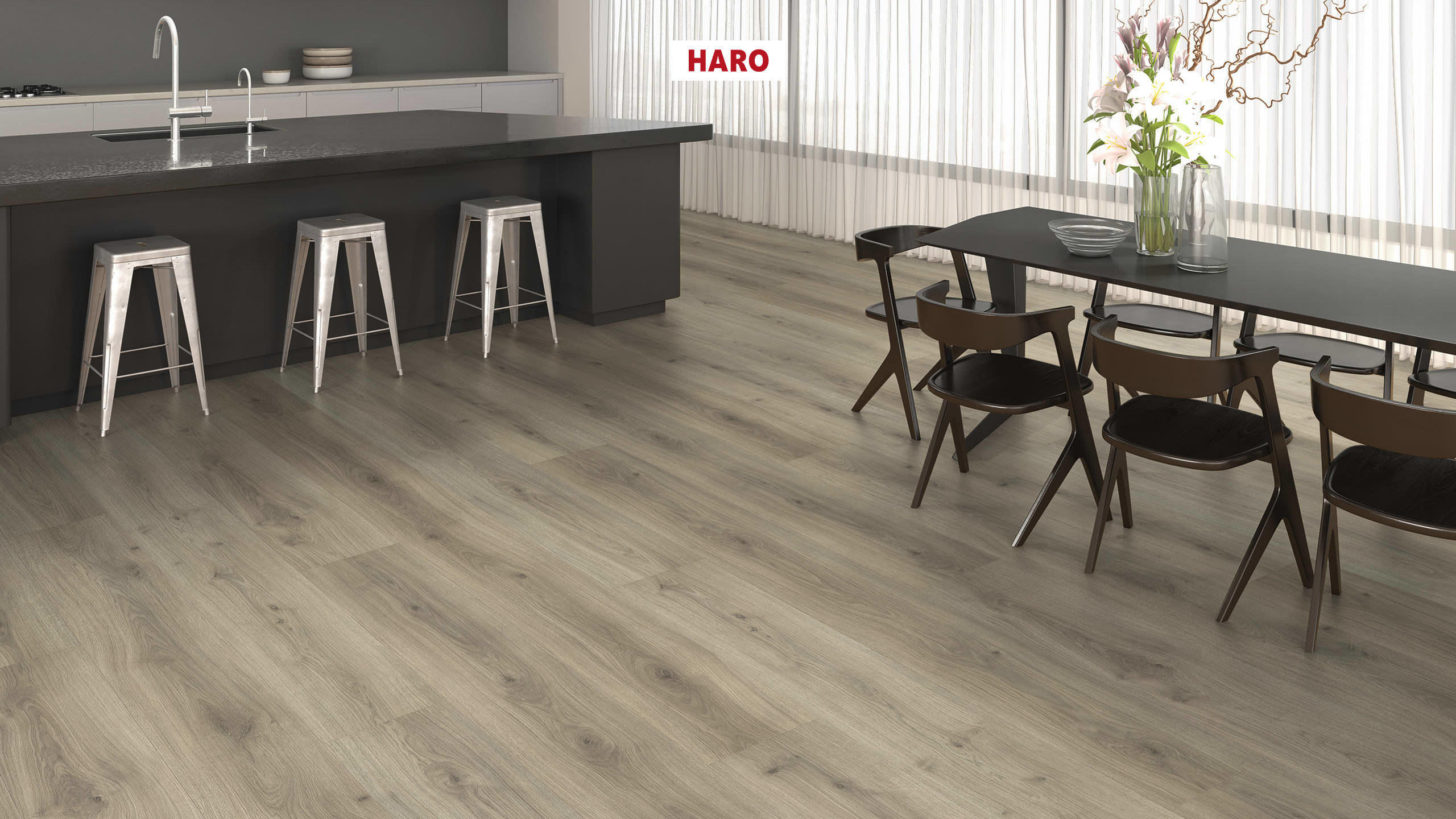 HARO Pavimento in laminato TRITTY 100 Gran Via 4B Rovere Emilia grigio velluto* authentic soft Silent Pro Top Connect