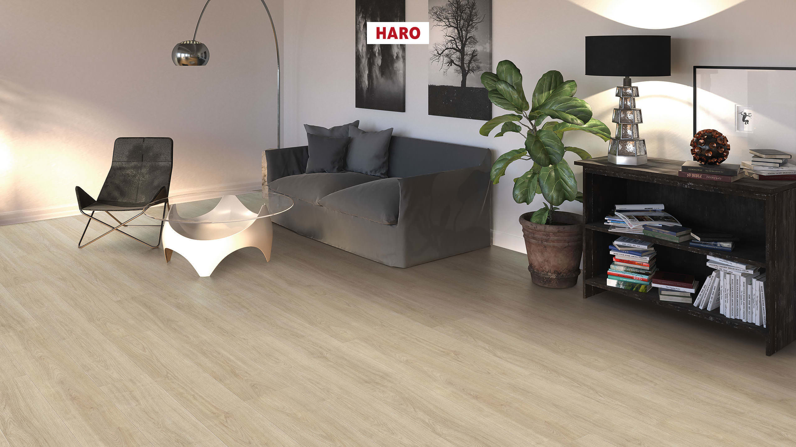 HARO Pavimento in laminato TRITTY 100 Plancia 4B Rovere Eleganza bianco crema* authentic Silent CT Top Connect