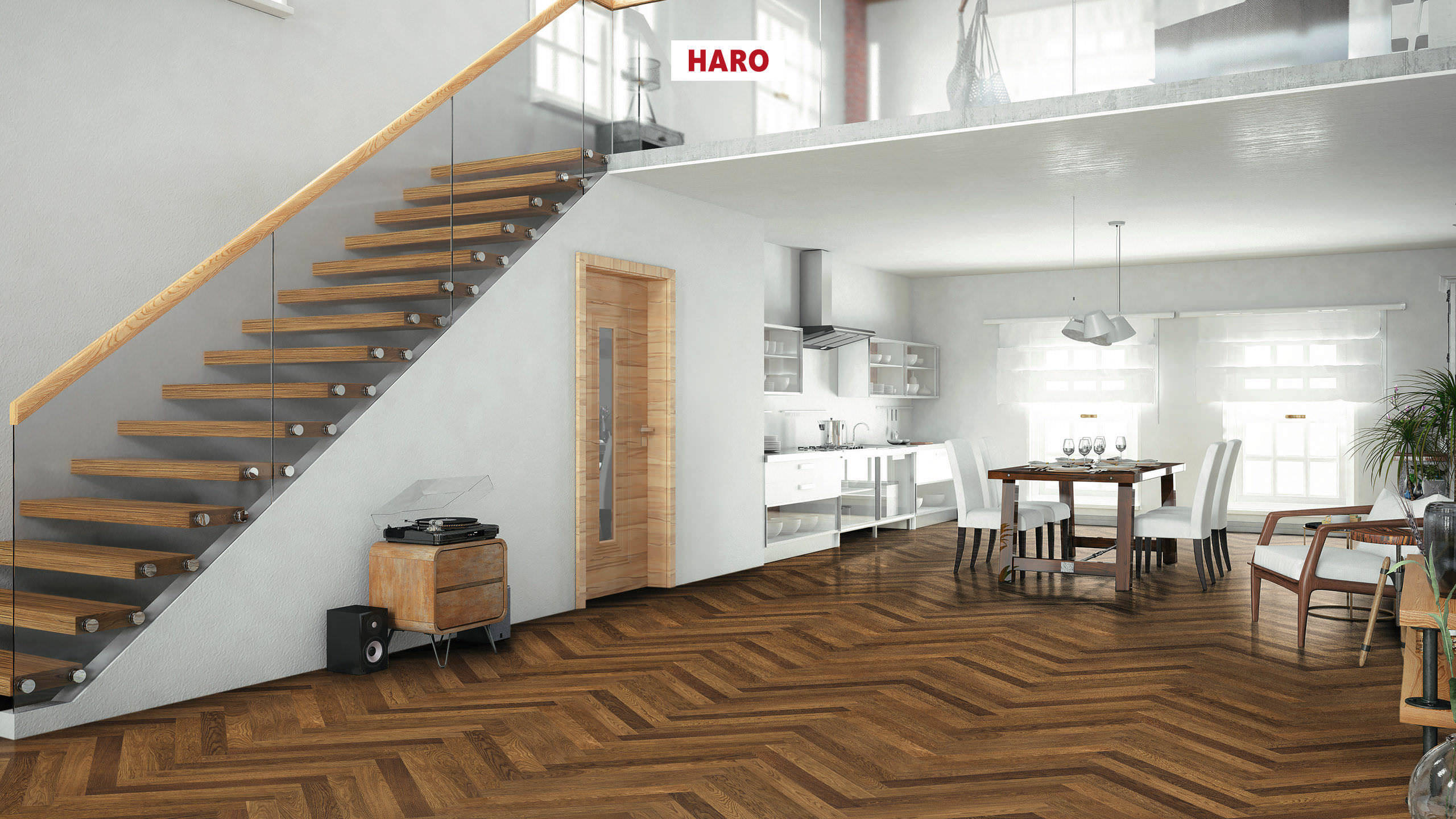 HARO PARQUET 4000 Listone Prestige Rovere affumicato Markant spazzolato naturaLin plus Maschio/femmina